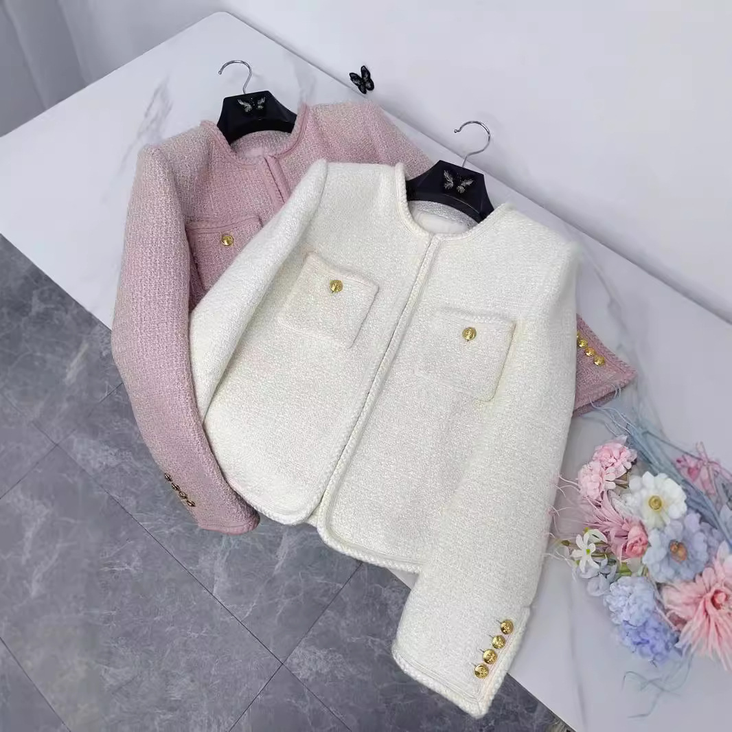 24 Fall/Winter Nanyou New Wool Tweed Buckle-free Coat Celebrity Elegant Tweed Knitted Cardigan Women's Fashion All-match