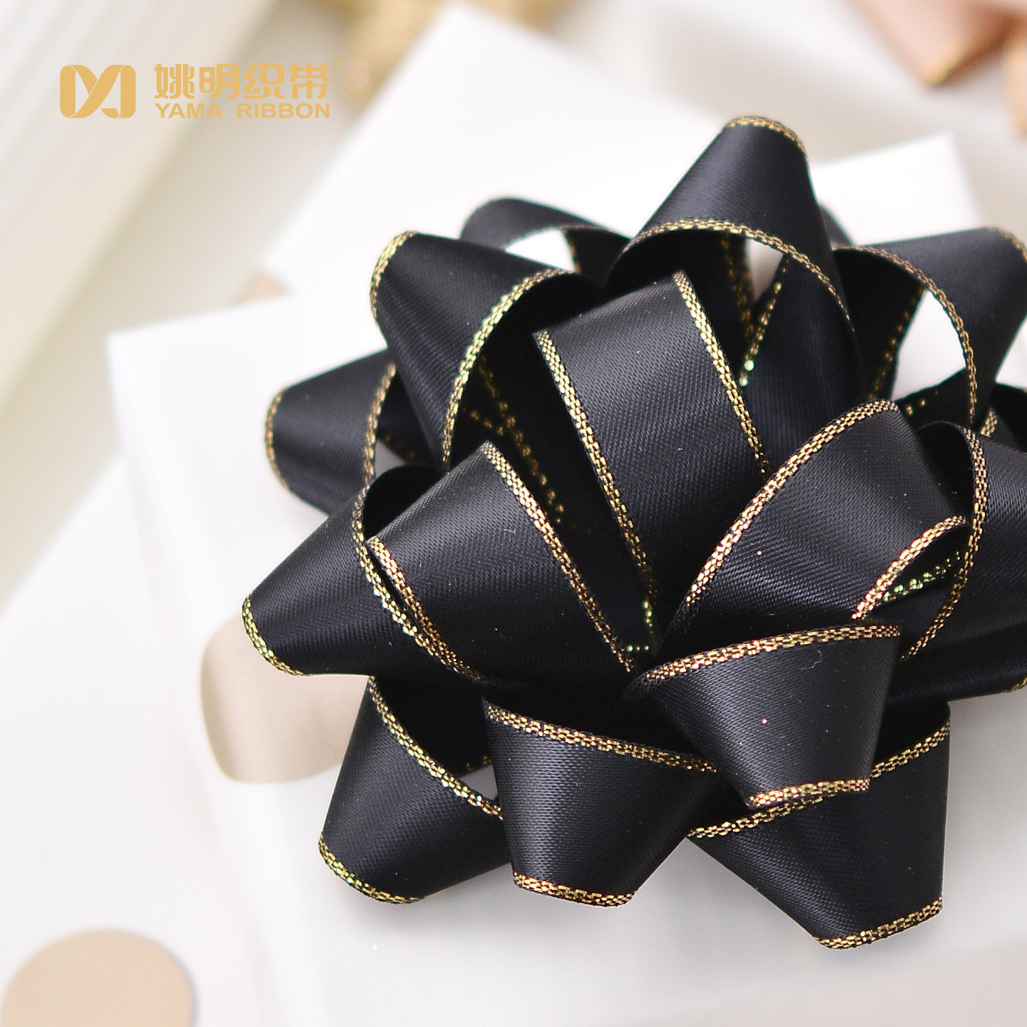 Yao Ming seda seda dorada y plata borde cinta flores regalo embalaje arco accesorios DIY fábrica directa
