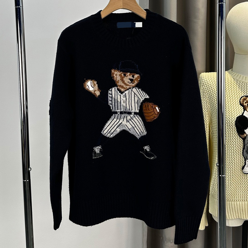 25秋冬圆领重工刺绣投球卡通小熊长袖套头针织羊毛衫上衣