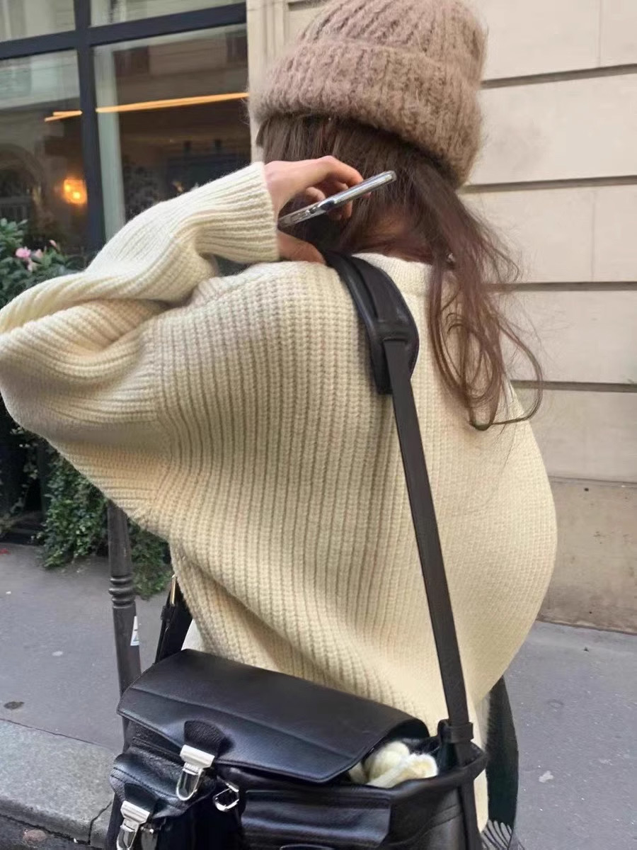 在庫あり 無地 丸首 プルオーバー 長袖セーター 秋冬 レディース 韓国風 ゆったり インス風 ウールニット セーターoun*e