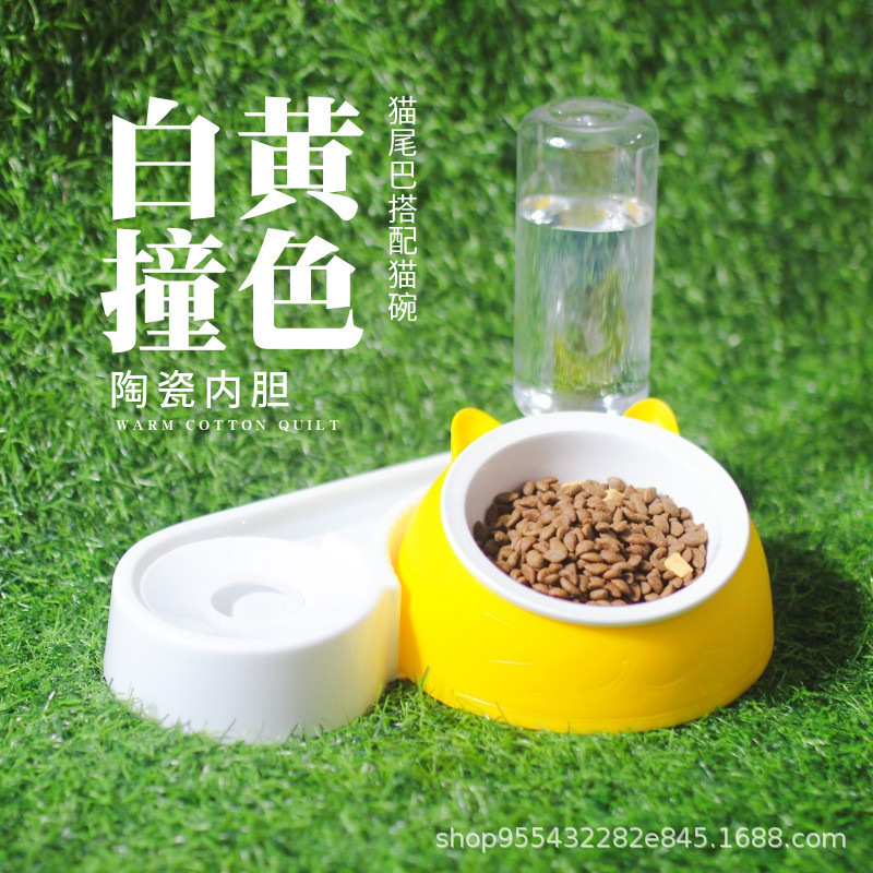 Tazón para mascotas Tazón doble de cerámica Bebida automática Tazón para comida para perros Teddy Tazón para arroz Bebida para mascotas Alimentador para perros Gato