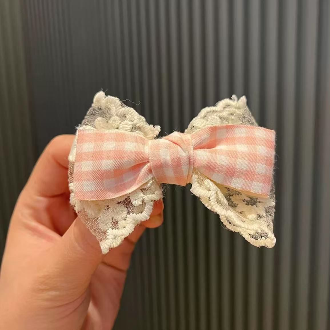诺如甜美格子配饰花边蕾丝少女蝴蝶结配件学生可爱高颜值diy手工