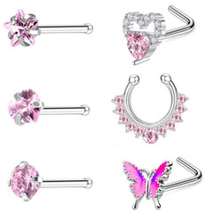 Factory Direct Sale European and American Cross-Border New Zirconia Oil Drip Butterfly L-Shaft Nose Stud Set Fashion Diamond-Set Nose Ring Piercing