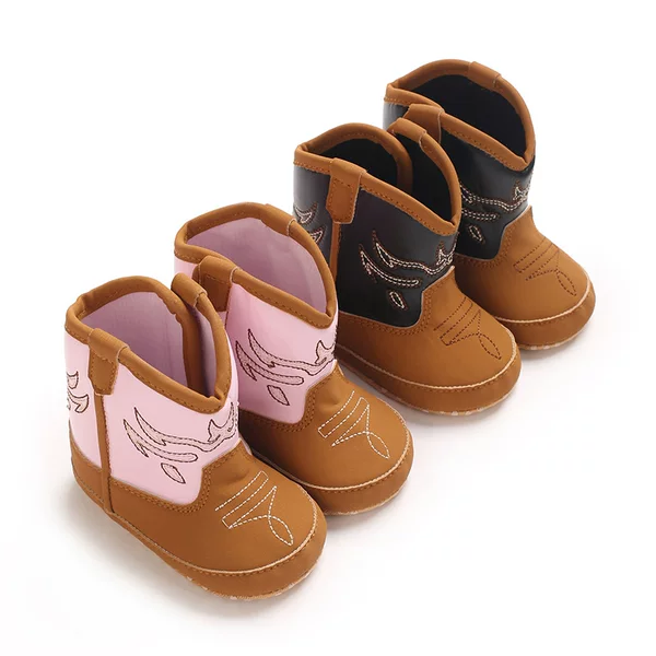 Original Manufacturer Cross-Border Soft-Soled Toddler Boots, Baby Cowboy Boots, Autumn and Winter Embroidered Western Style Baby Short Boots