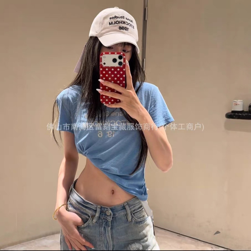 New Ac Brand 26 New Vintage Glacier Blue T-Shirt, Sun-Protective Round-Neck Pullover Slim-Fit Top