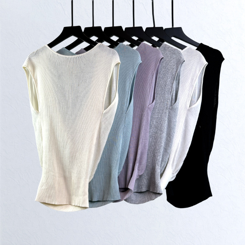 Summer Backless Sexy Sleeveless Knit Top, Thin Waist-Cinching Shoulder-Covering Stylish Knit Sweater, Loose Casual Pullover
