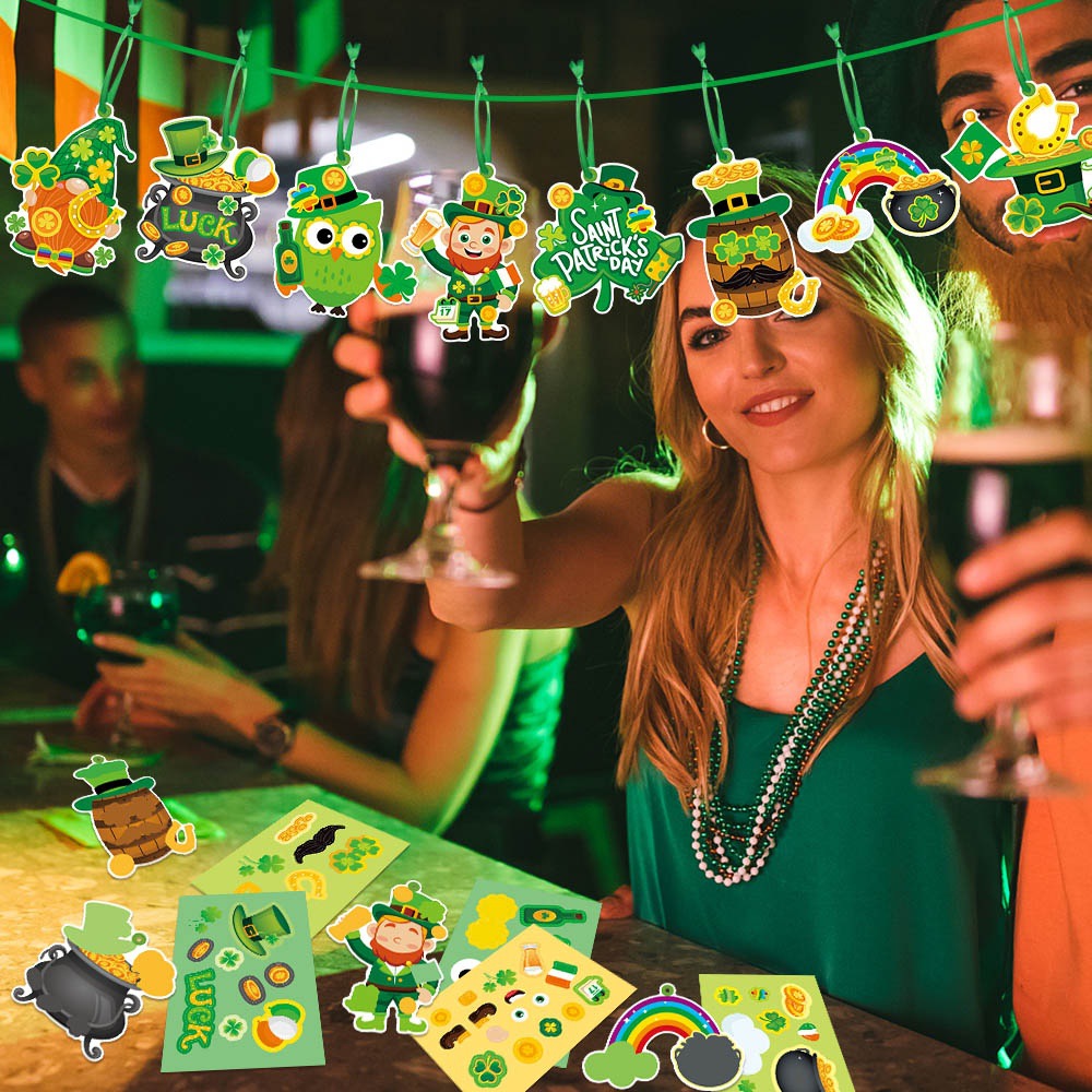 Nuevos productos transfronterizos del día de Irlanda decoración de fiestas colgante DIY pegatinas colgantes etiquetas colgantes del día de San Patricio