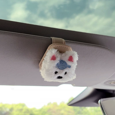 Glasses Clip Cartoon Dog Car: Car Glasses Clip/Bill Clip - hat-scribbled-dog-beige-glasses-clip