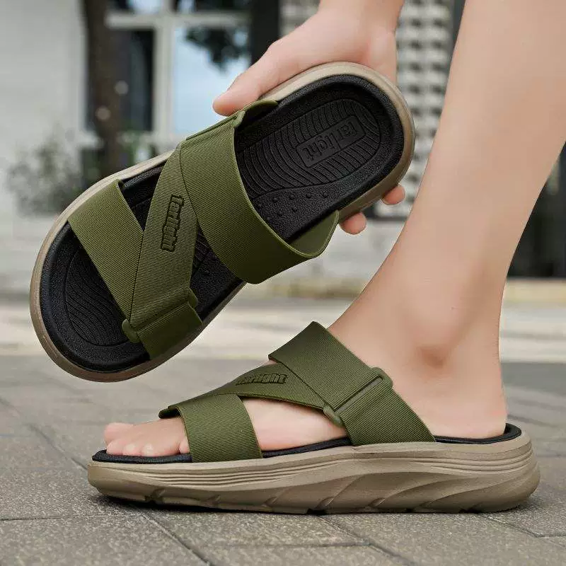 Мужские тапочки, летняя верхняя одежда, нескользящие, против запаха, спортивные молодежные пляжные сандалии для папы среднего возраста на мягкой подошве.