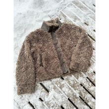 EME易盛易 美式复古钱德勒格调毛茸茸拼皮保暖立领外套夹克深冬