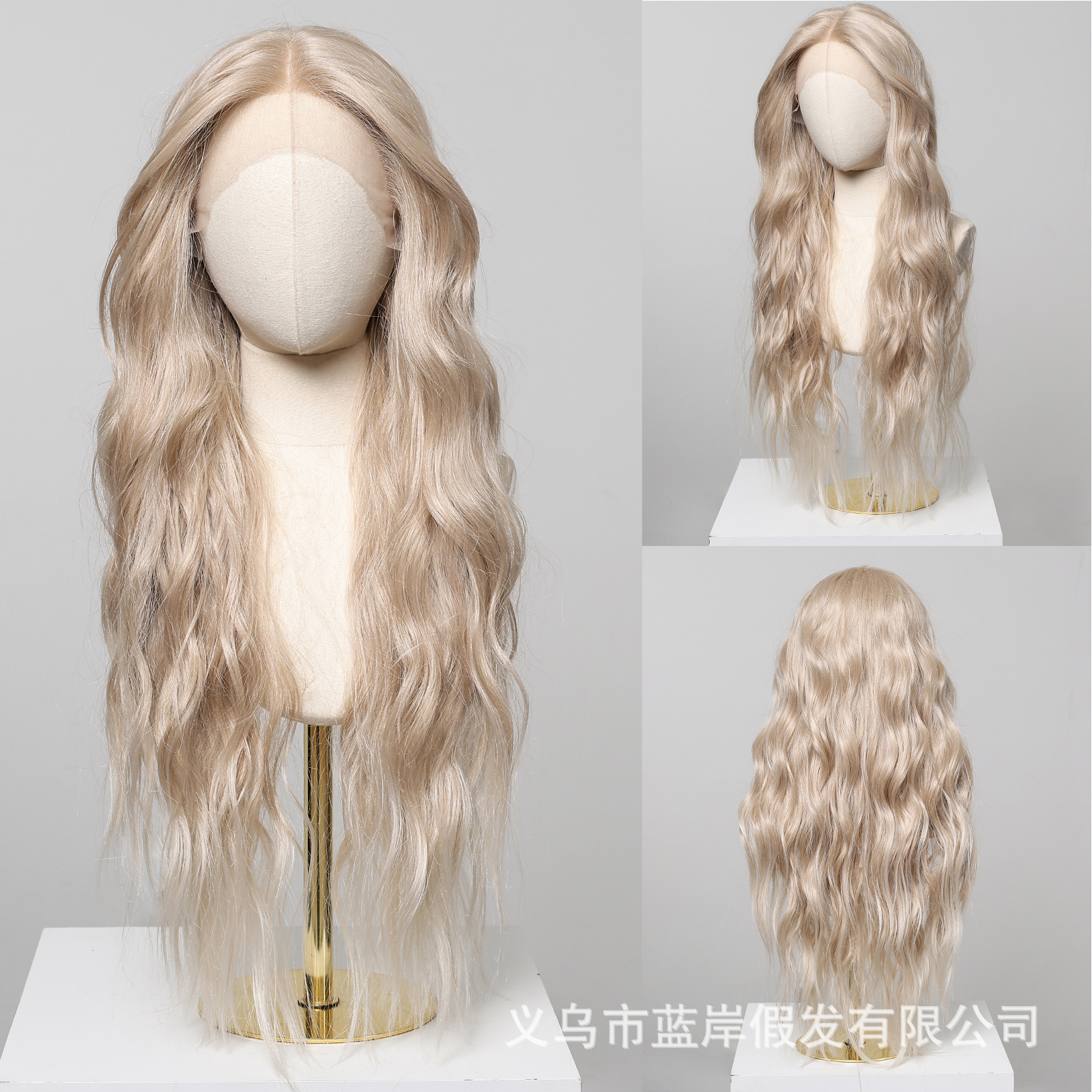 Nuevo estilo estilo europeo y americano gradiente oro 13*6 cabello largo y rizado peluca de encaje de gran área costura de cabello femenino cubierta completa transpirable realista