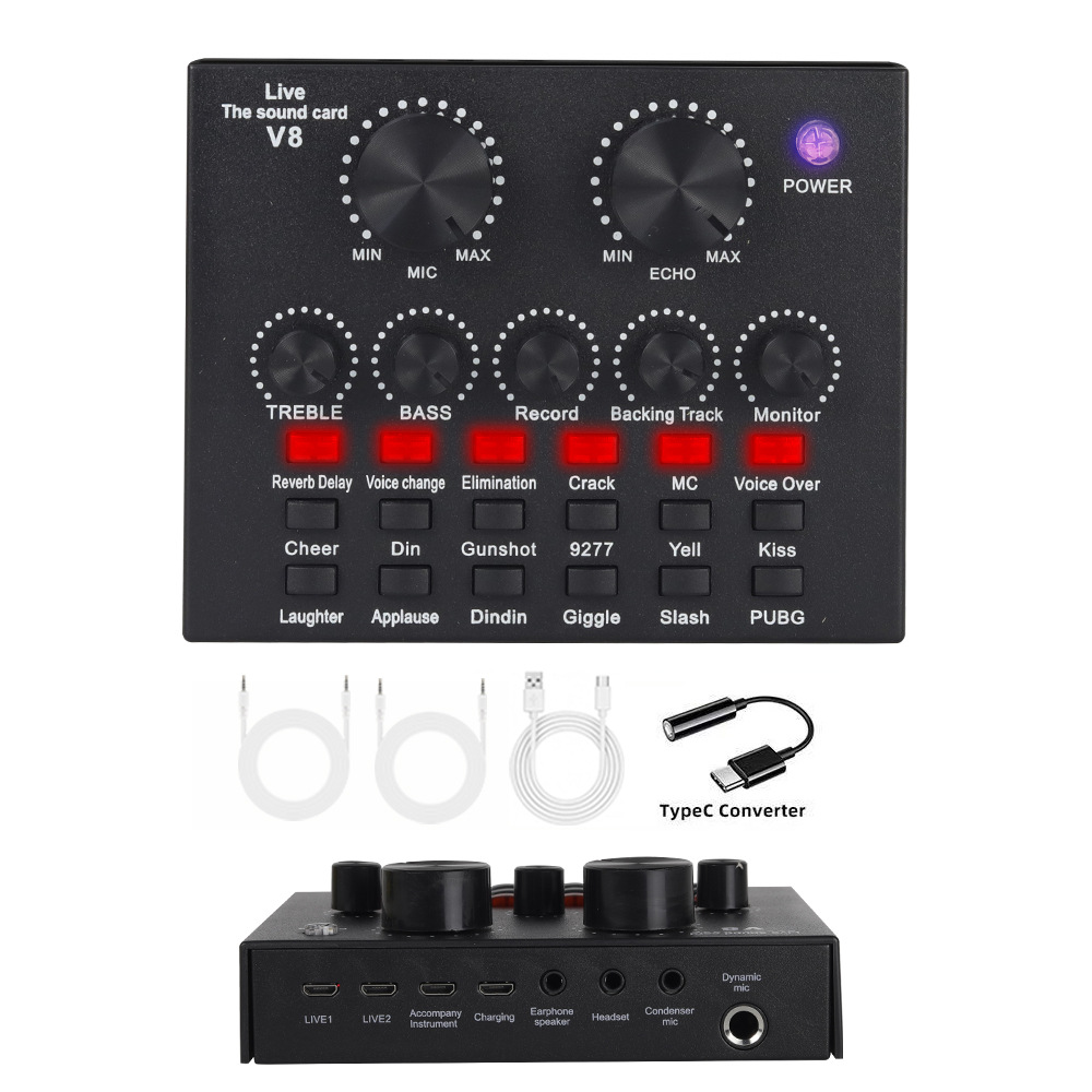 BM800 micrófono de condensador micrófono V8S teléfono celular tarjeta de sonido inglés computadora podcast typec conjunto completo de transmisión en vivo