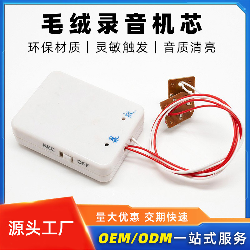 Plush recorder mechanism, doll toy recording box, toy recording accessory, external dual-button recording box mechanism.