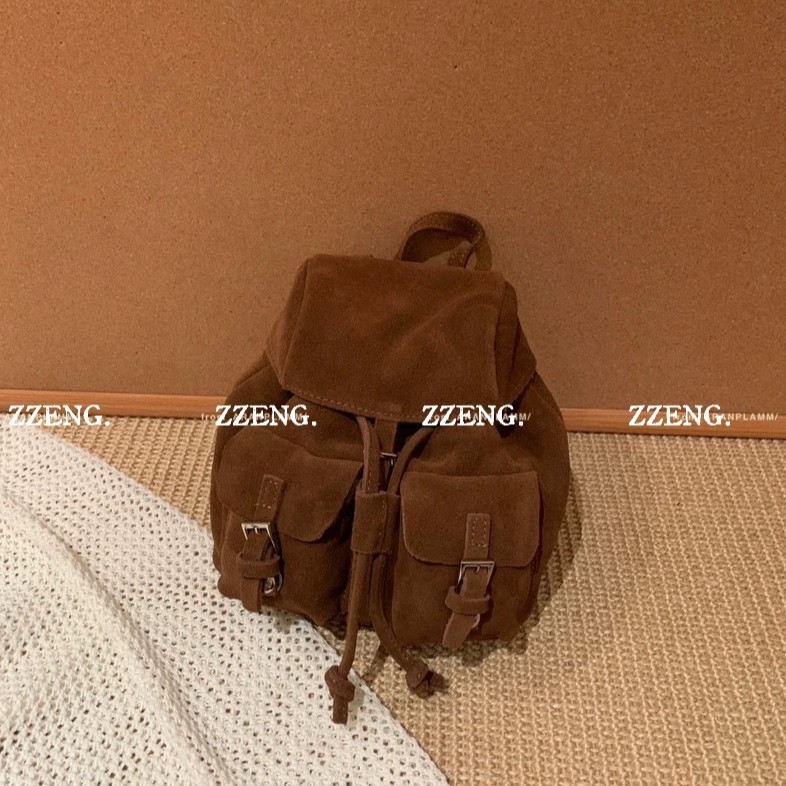 2597-145    迷你绒面多口袋设计翻盖抽绳小背包|undefined