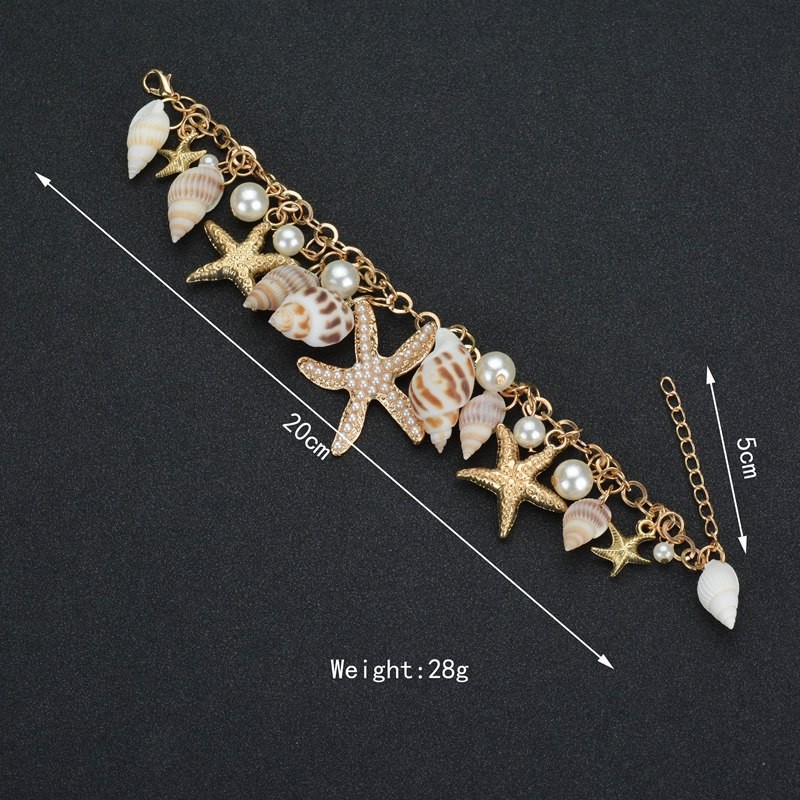 Pearl Inlay Material Bracelets Classification IG Style Beach Starfish Conch Pearl Metal Wholesale Bracelets