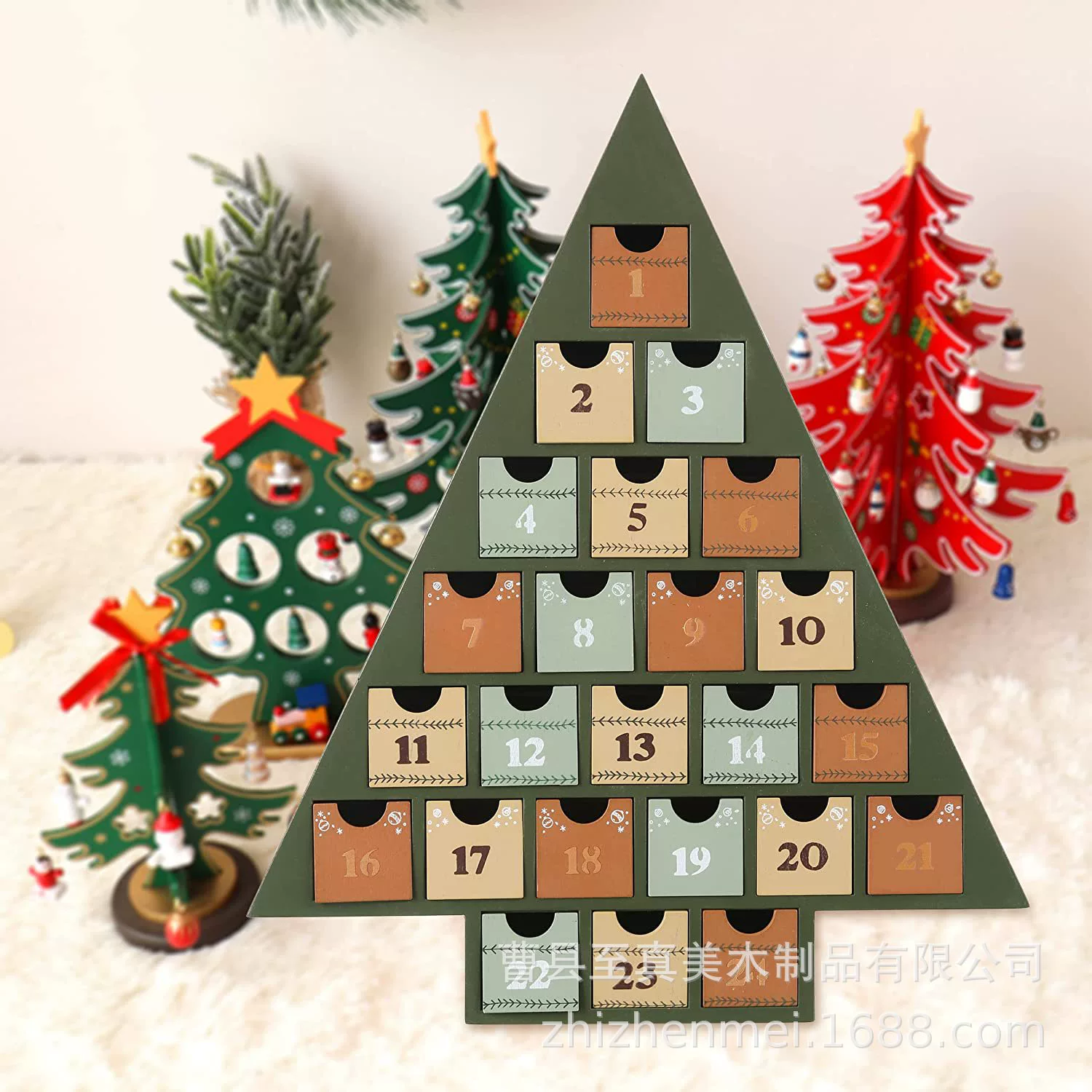 Деревянный Адвент-фестиваль 24 дня Рождественский календарь обратного отсчета с ящиком для хранения в форме дерева многоразовые деревянные украшения