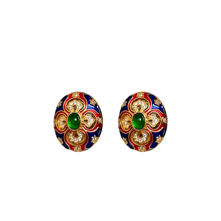 Conjunto de joyería vintage medieval Pendientes ovalados de circón de color chapado en oro real Collar de anillo de sentido avanzado