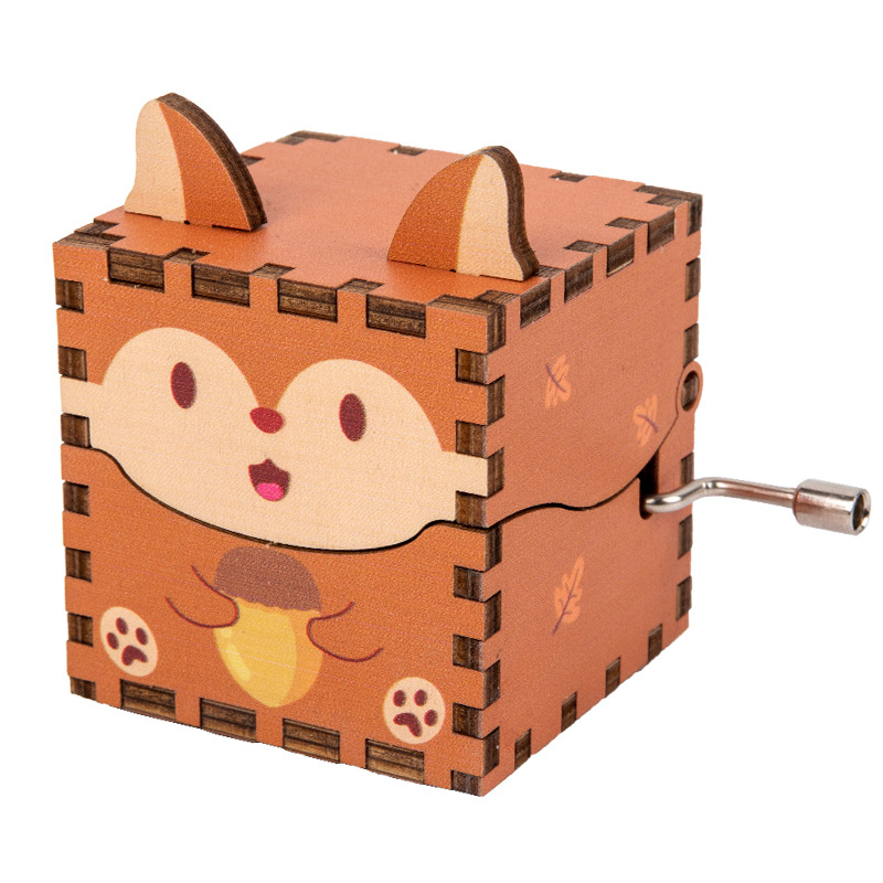 Caja de música de madera para niños DIY hecho a mano animales de dibujos animados regalos para niños pequeños puestos decorados con cajas de música de manivela juguetes