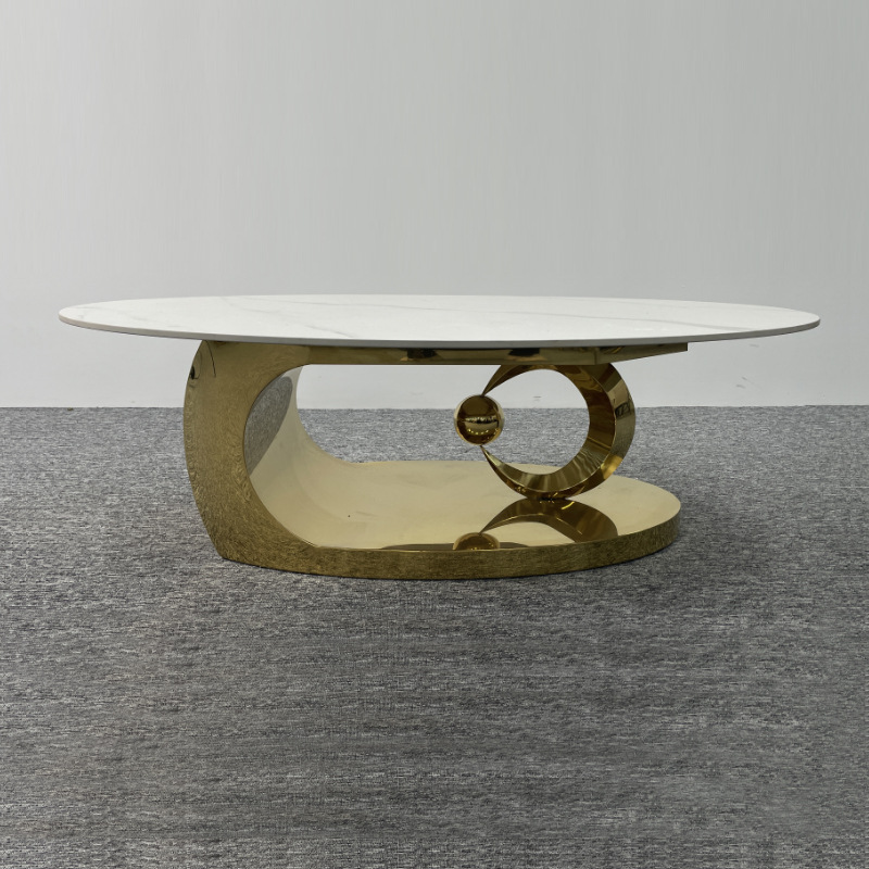 Mesa de centro de tablero de roca de sensación de alta gama de estilo italiano transfronterizo, diseño de celebridades de Internet de alta gama, acero inoxidable, lujo ligero moderno, sala de estar simple, hogar