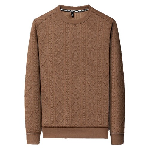 Heavy Industry Embroidery Men's Sweatshirt Autumn New Round Neck Knit Top for Youth and Middle-aged Long Sleeve Base Shirt for Dropshipping