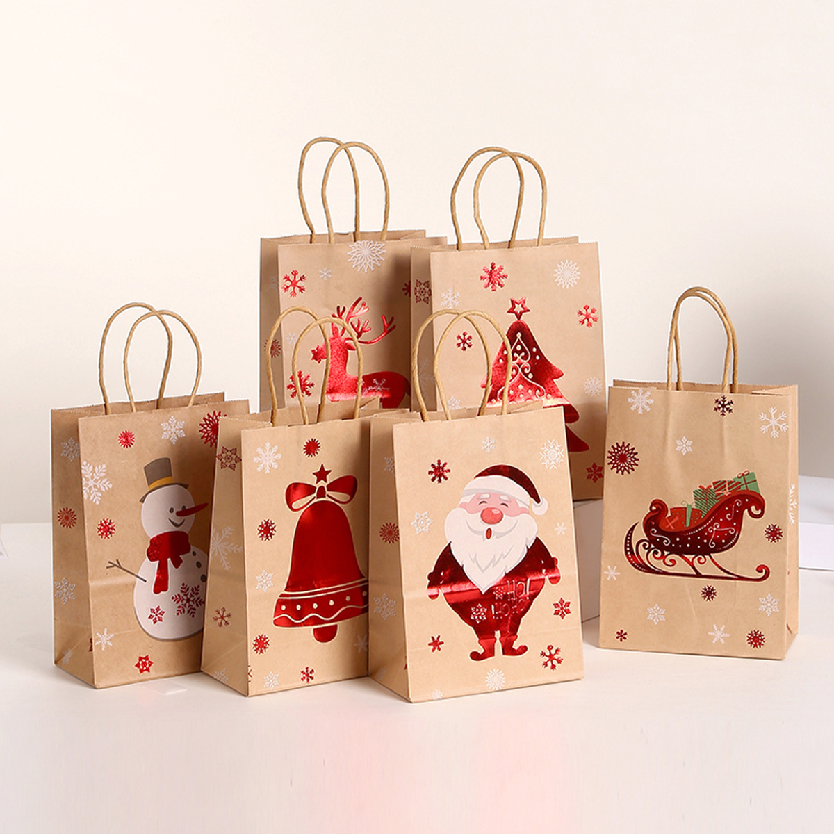 创意新款圣诞烫金蓝色包装袋 圣诞礼品袋手提袋 手提礼品圣诞纸袋