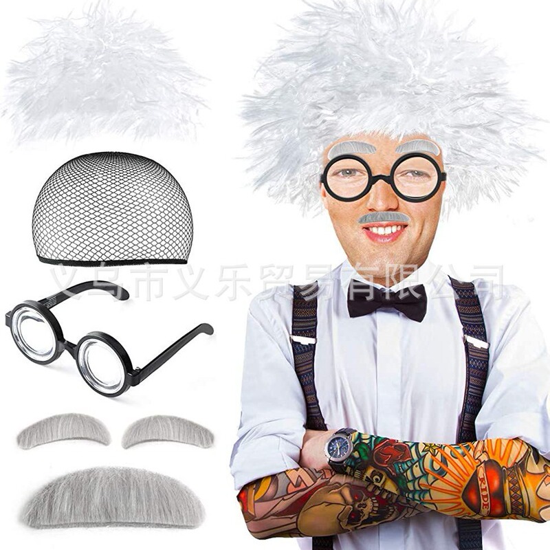 Einstein cosplay wig white braid corn perm old professor explosive head wig cross-border hot sale
