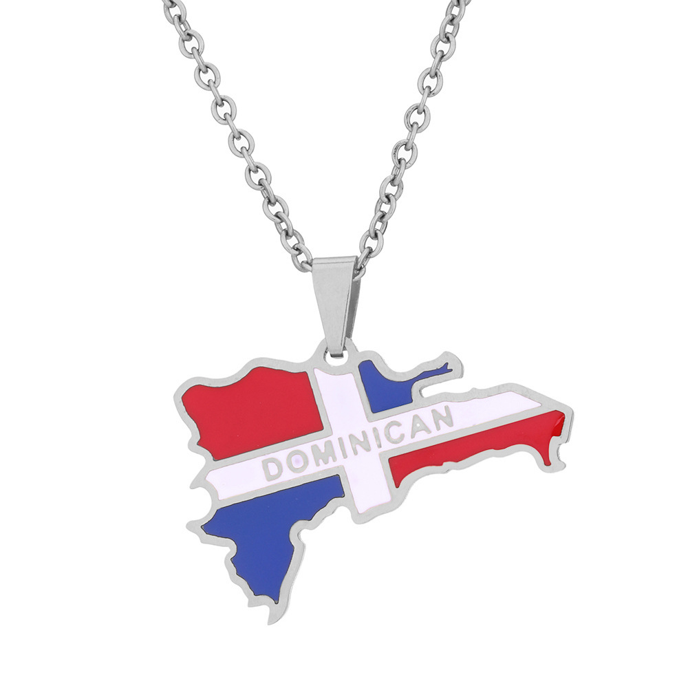 Collana con ciondolo in acciaio al titanio con mappa dominicana per uomo e donna, collana di coppia in acciaio inossidabile, accessori di tendenza_voghion.com