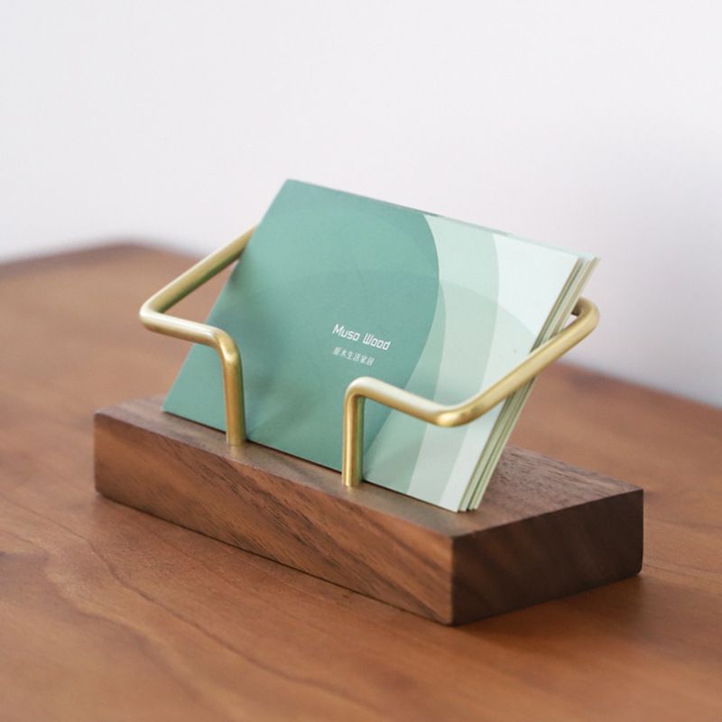 Walnut Brass Business Card Holder Wooden Business Card Box Metal Business Card Holder Note Box Solid Wood Card Signature Clip