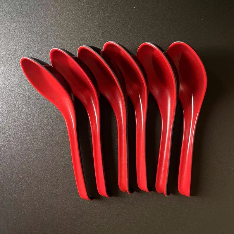 One Dollar Store Spoon Imitation Porcelain Plastic Red Spoon Household Melamine Rice Spoon Red and Black Curved Hook Spoon Rice Noodle Spoon