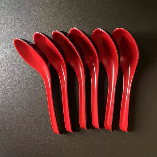 One Dollar Store Spoon Imitation Porcelain Plastic Red Spoon Household Melamine Rice Spoon Red and Black Curved Hook Spoon Rice Noodle Spoon