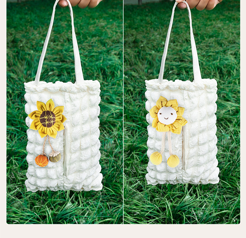 Car tissue box cute puff grid car chair back hanging tissue box creative sunflower car tissue box