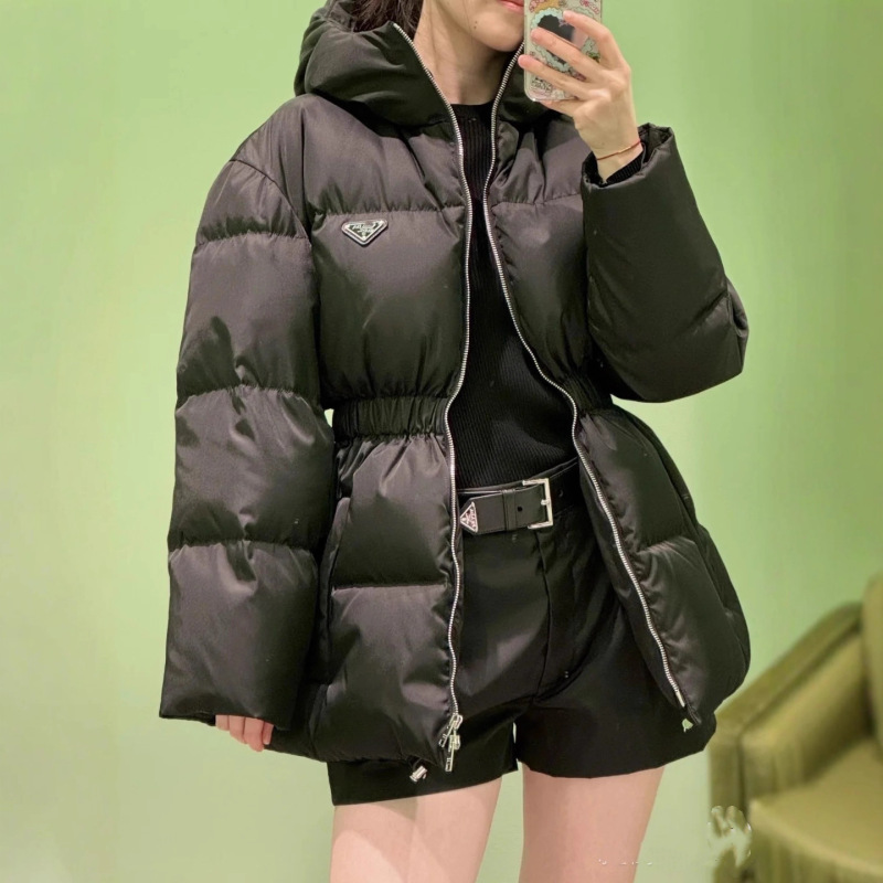 Correct Version in Stock High-Quality P Brand 2024 Autumn and Winter New Waist-Cinching Women's Long-Sleeve down Jacket Fashionable Versatile