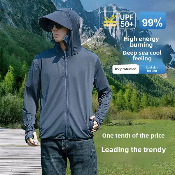 The Same Style of Summer Ice Silk Sun Protection Clothing, Men's and Women's Jackets with Brim, Anti-Uv, Breathable, Quick-Drying Fishing Sun Protection Clothing
