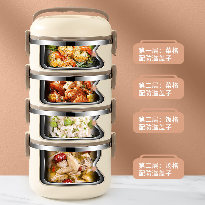 304 caja de almuerzo aislada de acero inoxidable estudiante trabajador de oficina multi-capa sellada conveniente caja de almuerzo aislado cubo olla al por mayor