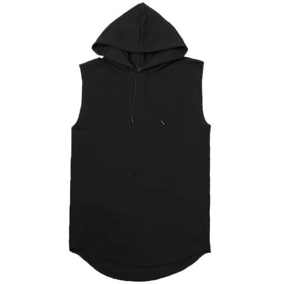 New sleeveless vest top men's casual T-shirt solid color hooded sweater lace-up T-shirt hip-hop men's sweatshirt