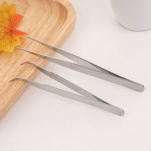 Stainless steel tweezers bird's nest pick fine tip curved mouth flat mouth point drill eyebrow clip manicure set repair tool clip
