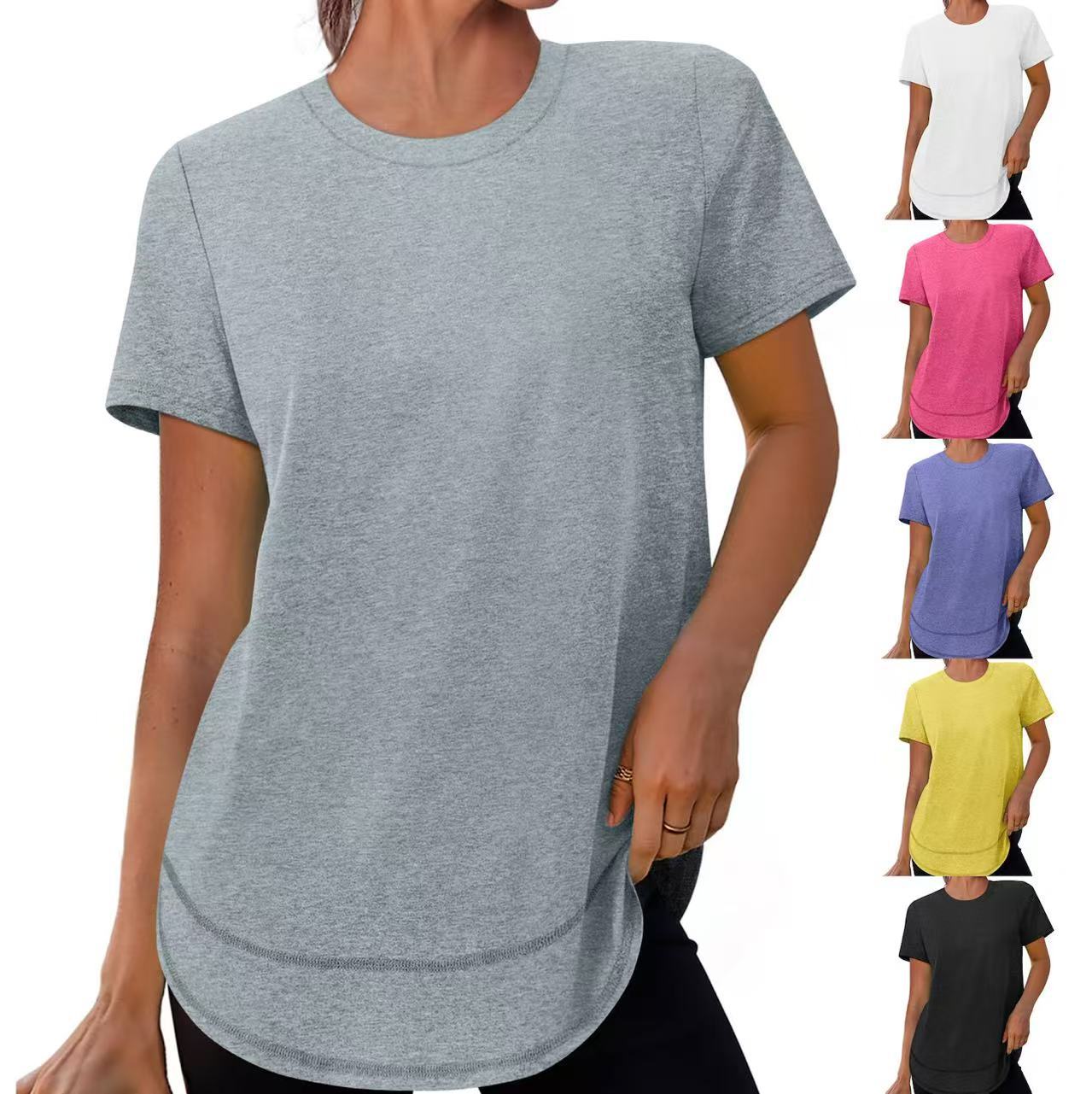 European And American Cross-border Summer New Women's Casual Loose Fashion Short-sleeve Solid Color Round-neck Pullover_ecoleips.com