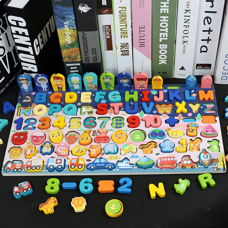 Tablero logarítmico de pesca magnética multifuncional, rompecabezas de madera de educación temprana para niños de jardín de infantes, rompecabezas de madera, juguete cognitivo con cuentas