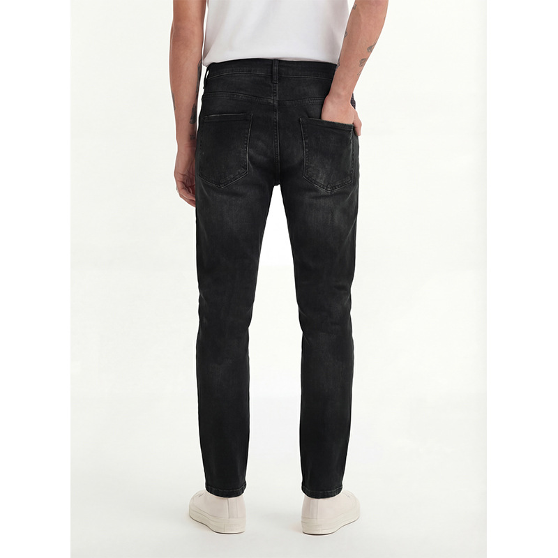 Men's Slim Fit Jeans Fashion Trend Elastic Patch Denim Trousers Mid Waist Black Long Casual Cotton Pants_mkmklike.com