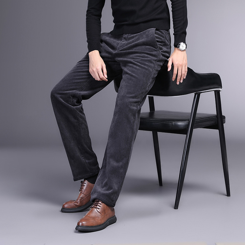 Pantalones casuales de negocios ligeros de pana de alta calidad pantalones de traje de otoño e invierno para hombres pantalones de hombre forrados de lana engrosados de mediana edad y ancianos
