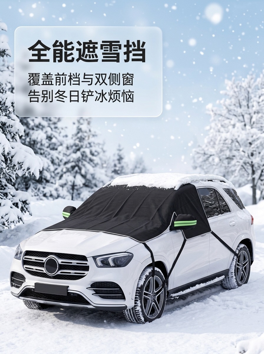 Cross-border best-selling car snow cover, 600D Oxford cloth front snow protection half-cover, winter anti-freeze sunshade and snow shield
