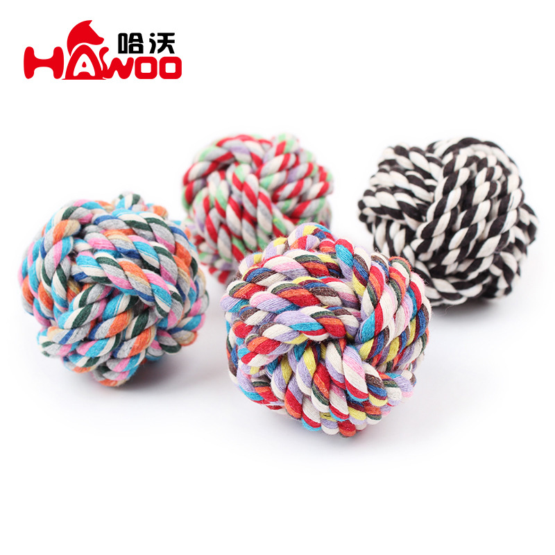 Transfronterizo al por mayor de tamaño pequeño cuerda de algodón bola trenzada juguete para mascotas cuerda para mascotas nudo bola diente limpieza molar perro juguete