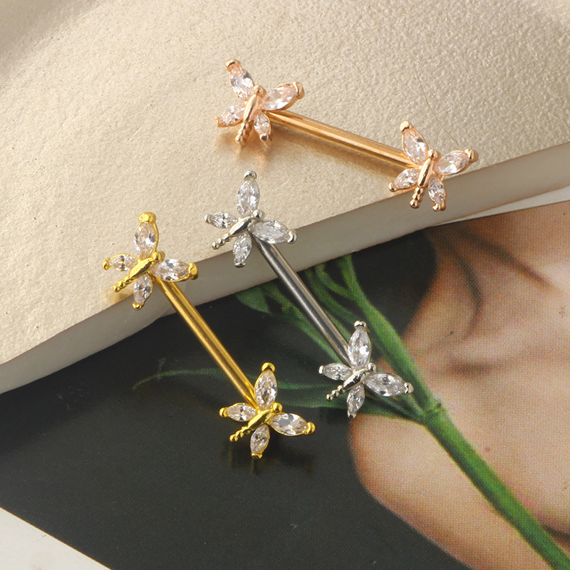 Fashion Dragonfly Stainless Steel Plating Zircon Adhesive nail