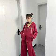 纯棉甜酷ootd穿搭休闲运动套装服女春秋连帽卫衣宽松阔腿裤两件套