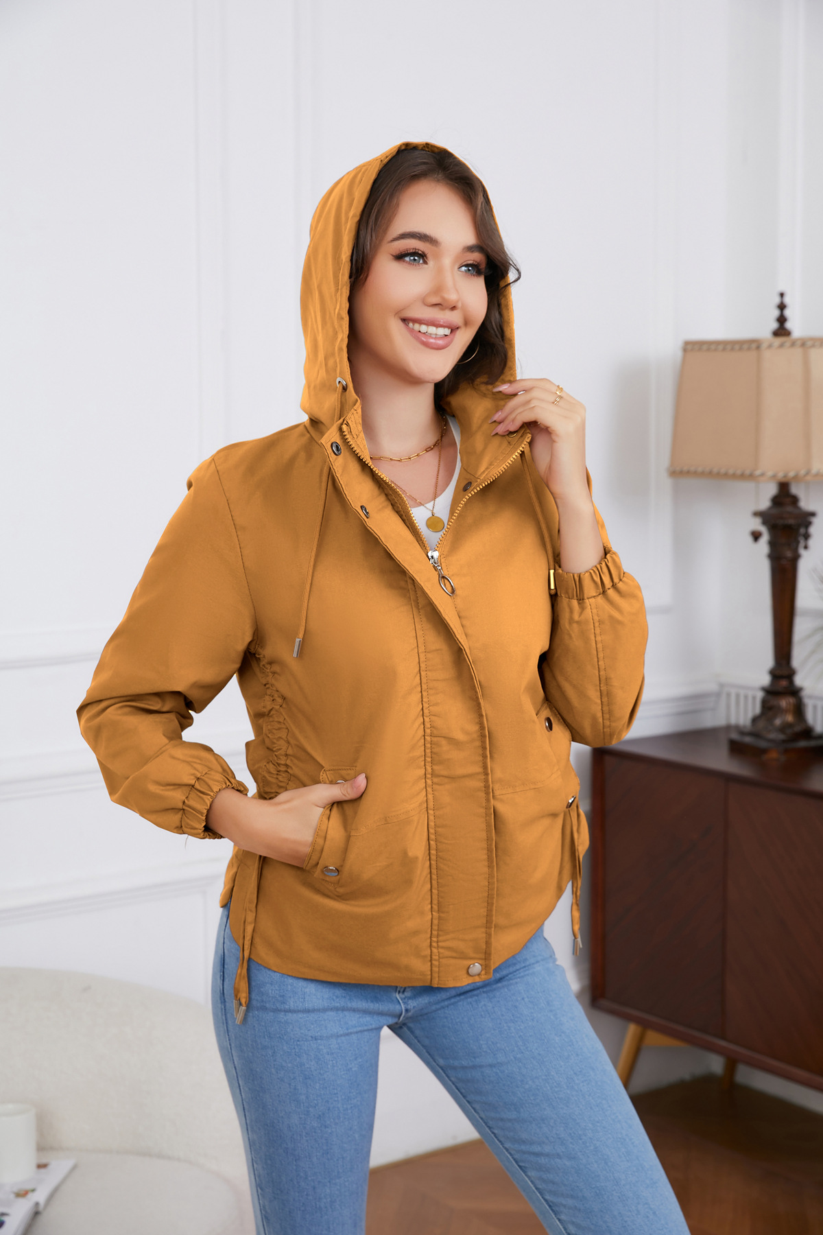 Women's Clothing new spring and autumn casual windbreaker women's loose windproof jacket with hood and long sleeves basic windproof jacket for women_voghion.com