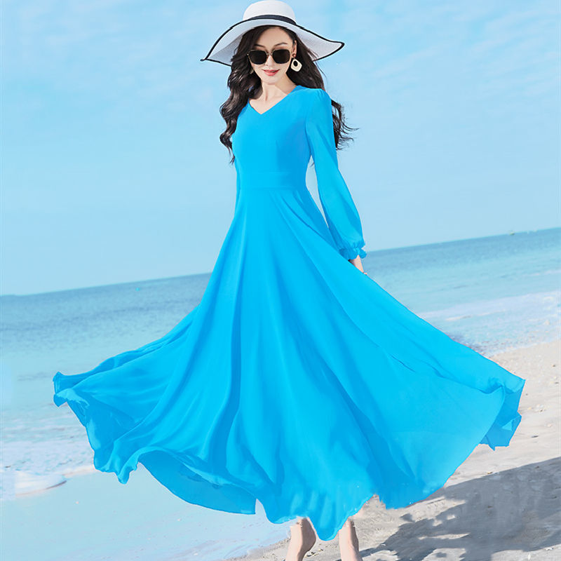 Double-Layered Long Dance Skirt, Slim Long-Sleeved Chiffon Dress, Women's Beach Skirt, Large Size Mid-Length Over-The-Knee Skirt Double-Layered Long Dance Skirt, Slim Long-Sleeved Chiffon Dress, Women's Beach Skirt, Large Size Mid-Length Over-The-Knee Skirt