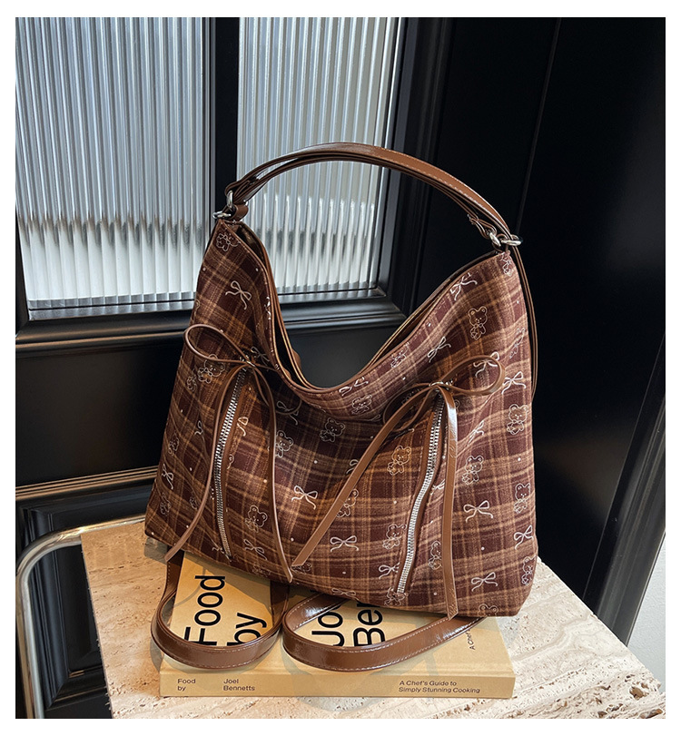 2024 summer and autumn new tote niche shoulder versatile butterfly armpit bag, high-end plaid women's bag_voghion.com