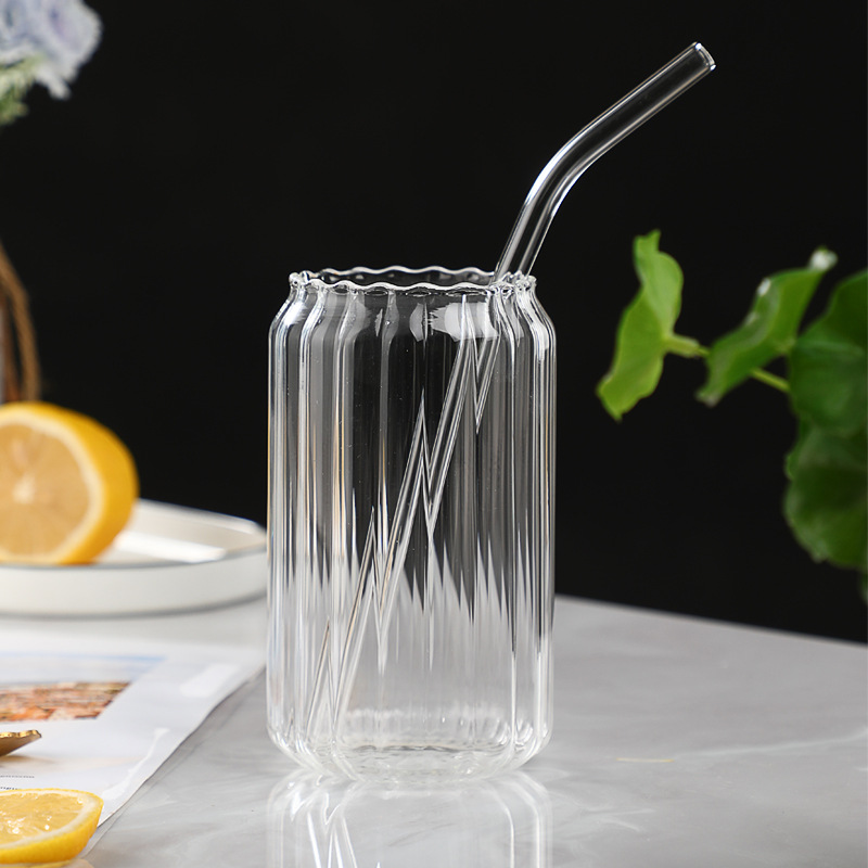 Vertical Stripe Suction Cup Borosilicate Glass Milk Coffee Cup Striped Coke Cup Household Drinking Cup Single Layer Cup