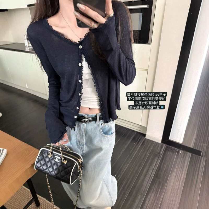 Summer Lace Patchwork Soft Sunscreen Cardigan Thin Jacket Top for Women