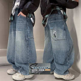 中大男童春秋牛仔超软弯刀裤牛仔裤霸气帅气哈伦裤柔软舒适老爹裤